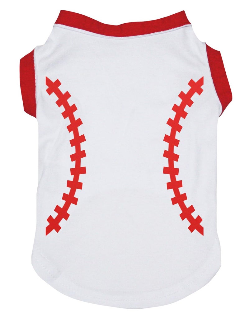 Petitebella Baseball Print Puppy Dog Shirt (White/Red, XXX-Large)